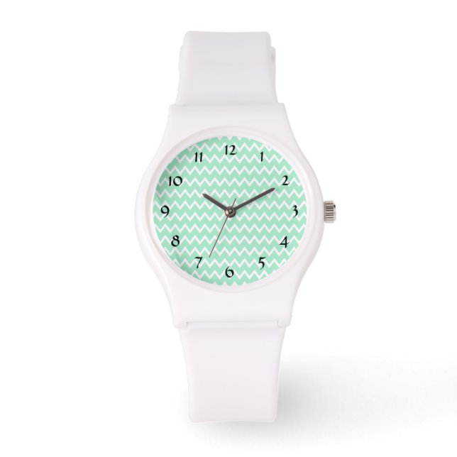 Reloj De Pulsera Patrón de Chevron blanco y verde de menta (Anverso)