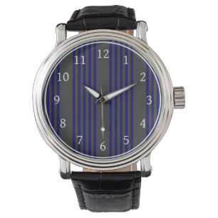 Reloj De Pulsera Patrón de cinco rayas azul marino y carbón vegetal