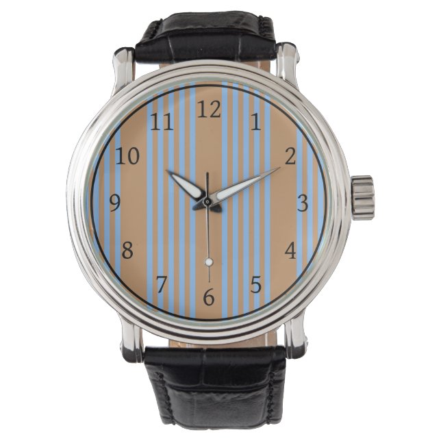 Reloj De Pulsera Patrón de cinco rayas azul y marrón (Anverso)
