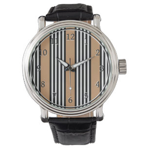 Reloj De Pulsera Patrón de cinco rayas en blanco y negro con bronce