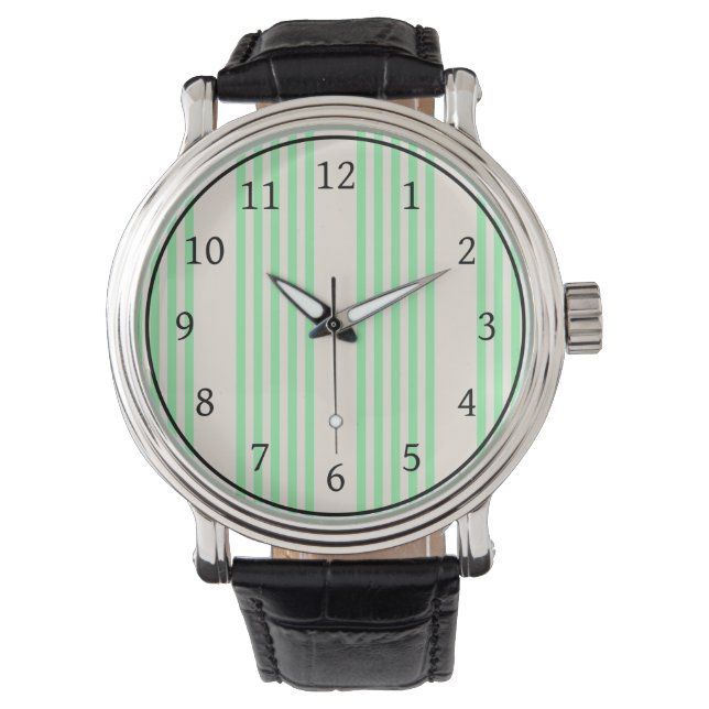 Reloj De Pulsera Patrón de cinco rayas verde y beige (Anverso)