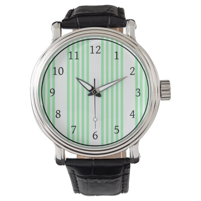 Reloj De Pulsera Patrón de cinco rayas verdes y blancas (Anverso)