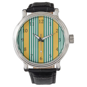Reloj De Pulsera Patrón de cinco rayas verdes y blancas con amarill