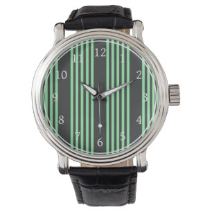 Reloj De Pulsera Patrón de cinco rayas verdes y carboníferas