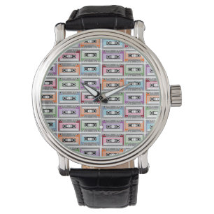 Reloj De Pulsera Patrón de cintas de casete retro pastel