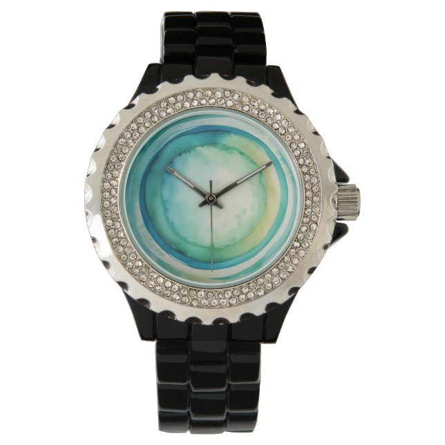 Reloj De Pulsera patrón de círculo de acuarela verde (Anverso)