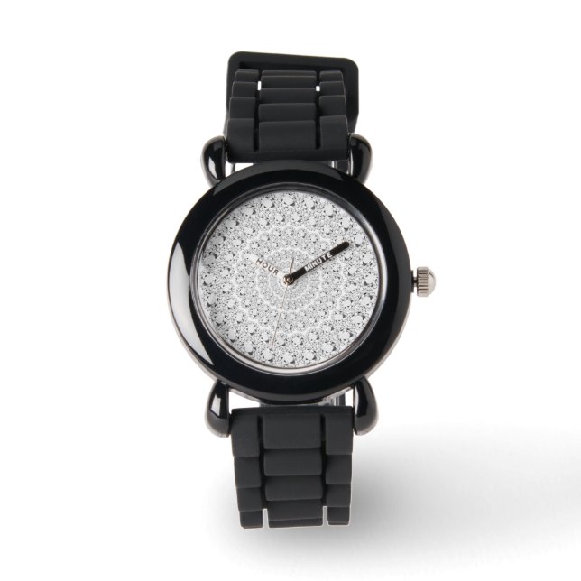 Reloj De Pulsera Patrón de círculos Purpurinas de diamantes blancos (Anverso)