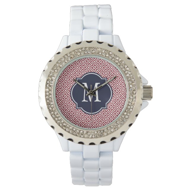 Reloj De Pulsera Patrón de clave griega marrón y blanco (Anverso)