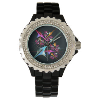 Reloj De Pulsera Patrón de color de arte de color rosa floral moder