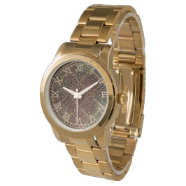 Reloj De Pulsera Patrón de color rojo verde dorado de lujo