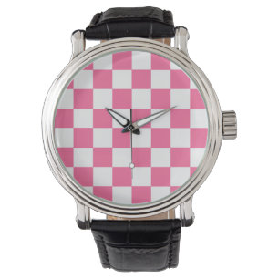 Reloj De Pulsera Patrón de comprobación de color blanco rosado