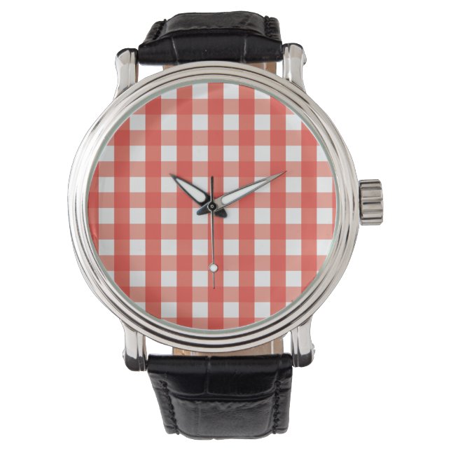 Reloj De Pulsera Patrón de comprobación de Gingham rojo (Anverso)