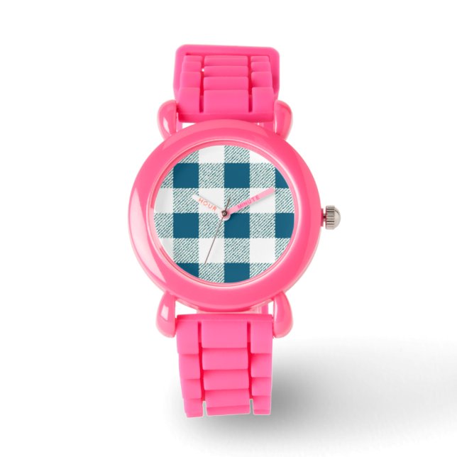 Reloj De Pulsera patrón de comprobación de gingham verde (Anverso)