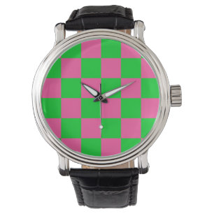 Reloj De Pulsera Patrón de comprobación verde rosa
