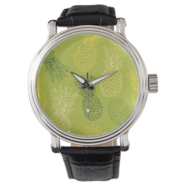 Reloj De Pulsera Patrón de contorno de piña sobre verde (Anverso)