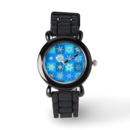 Reloj De Pulsera Patrón de copos de nieve azules