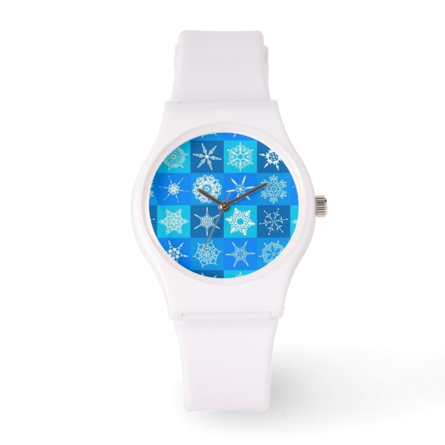 Reloj De Pulsera Patrón de copos de nieve azules (Anverso)