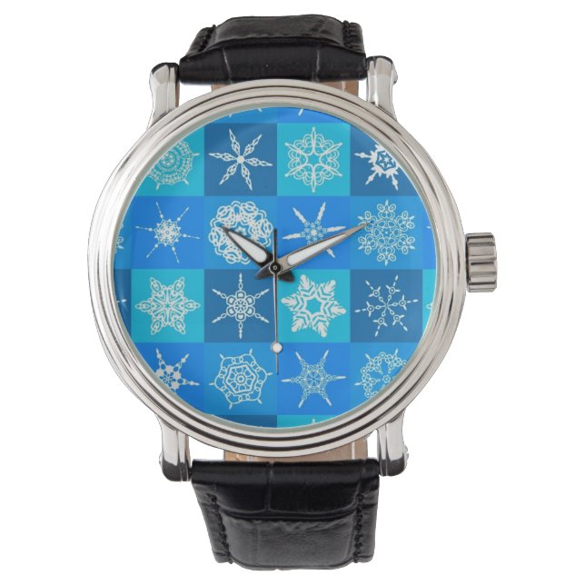 Reloj De Pulsera Patrón de copos de nieve azules (Anverso)