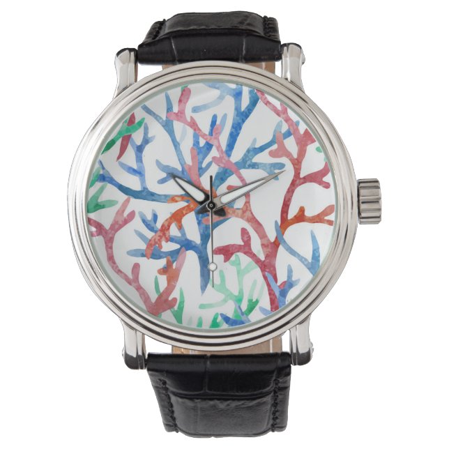 Reloj De Pulsera Patrón de coral de color agua (Anverso)