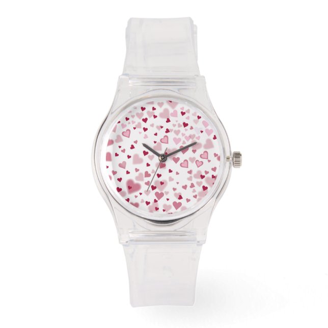 Reloj De Pulsera Patrón de Corazones Encantadores Rosa (Anverso)