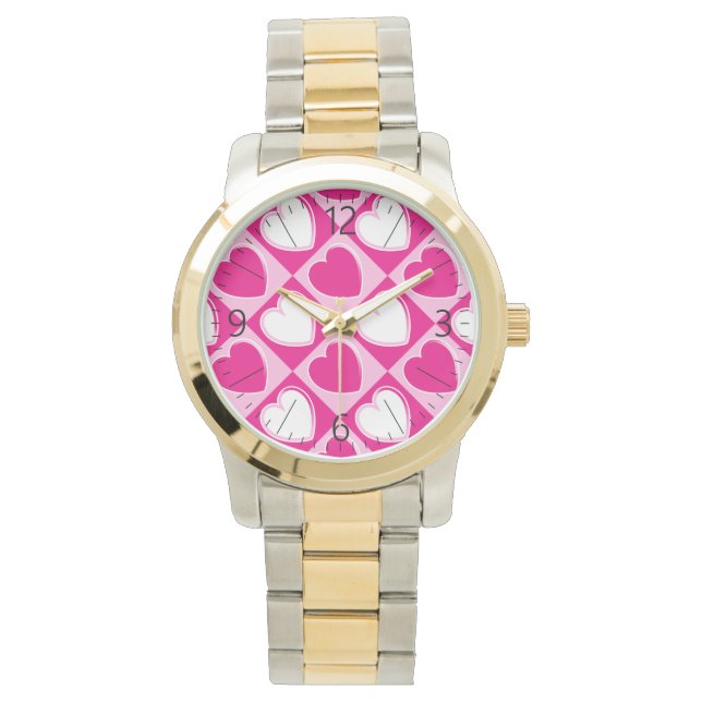 Reloj De Pulsera Patrón de corazones rosados (Anverso)