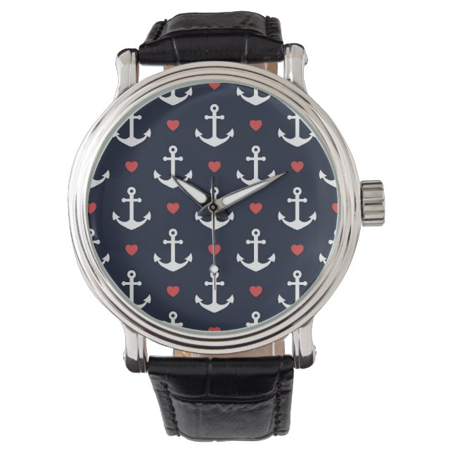 Reloj De Pulsera Patrón De Corazones Y Anclas (Anverso)