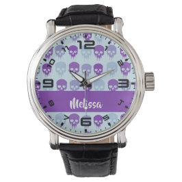 Reloj De Pulsera Patrón de cráneo morado y azul