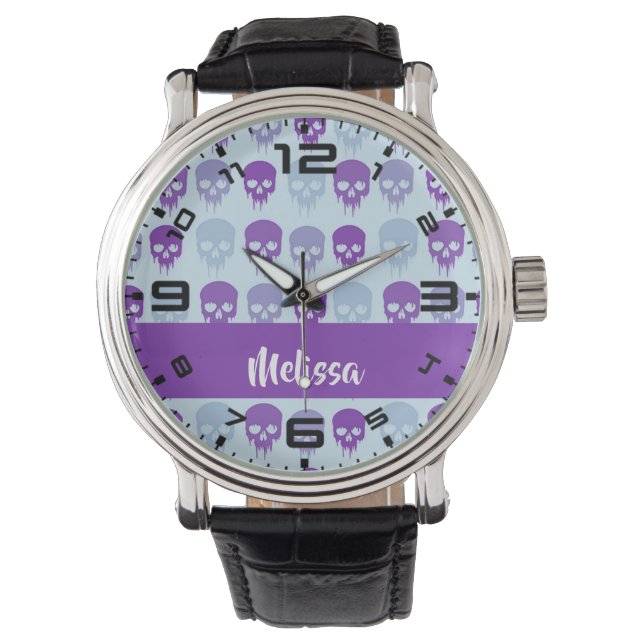 Reloj De Pulsera Patrón de cráneo morado y azul (Anverso)
