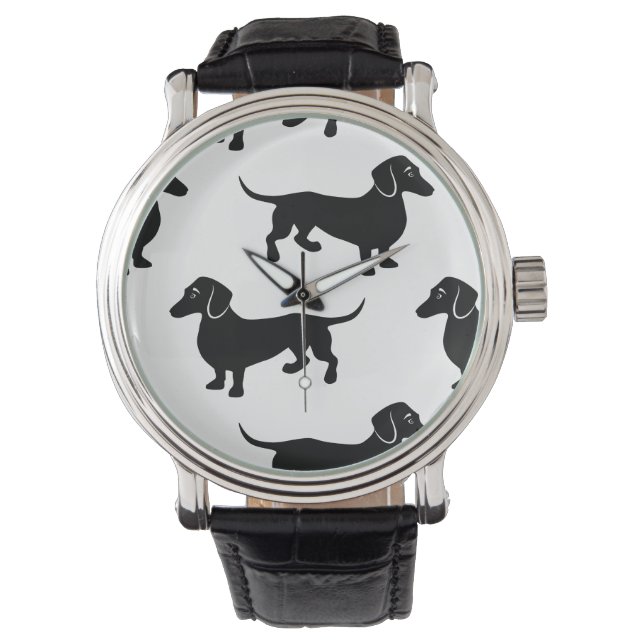 Reloj De Pulsera Patrón de Dachshund negro (Anverso)