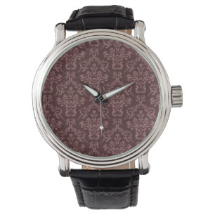 Reloj De Pulsera Patrón de Damasco morado oscuro