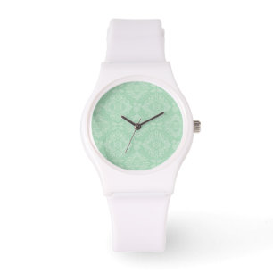 Reloj De Pulsera Patrón de damasco verde