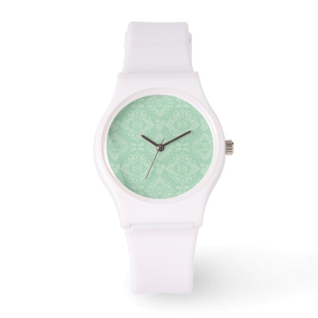 Reloj De Pulsera Patrón de damasco verde (Anverso)