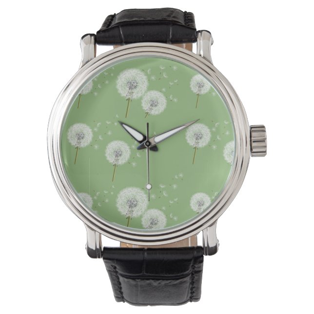 Reloj De Pulsera Patrón de Dandelion sobre fondo verde (Anverso)