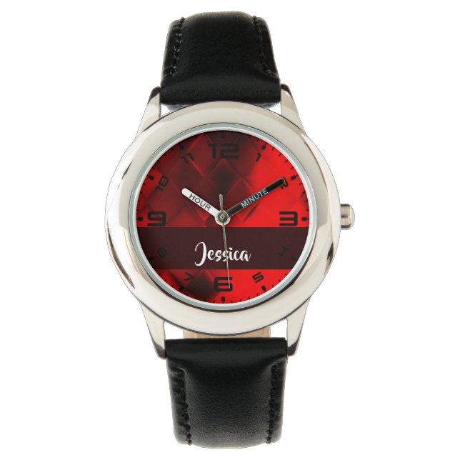 Reloj De Pulsera Patrón de diamante de gradiente rojo (Anverso)