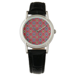 Reloj De Pulsera Patrón de diamante rojo y azul dramático