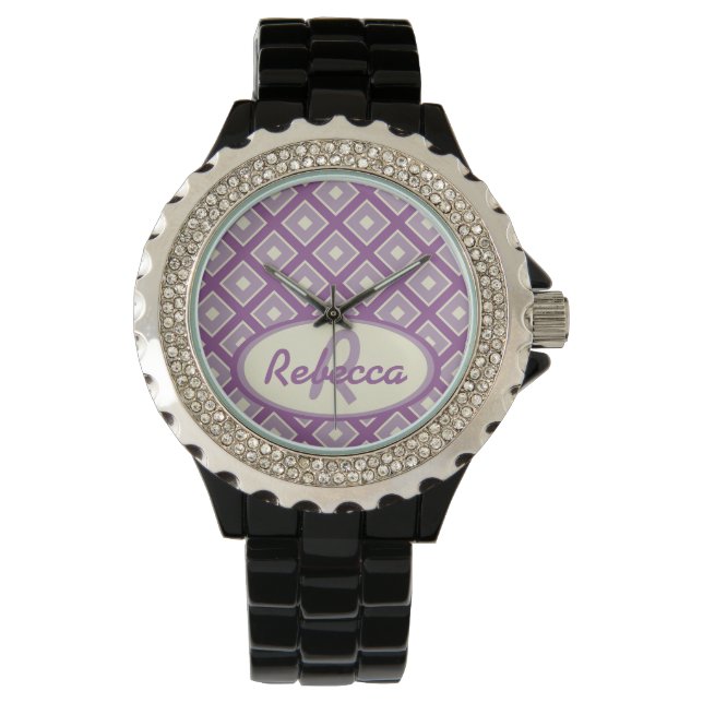 Reloj De Pulsera Patrón de diamantes de moda orquídea y malva (Anverso)
