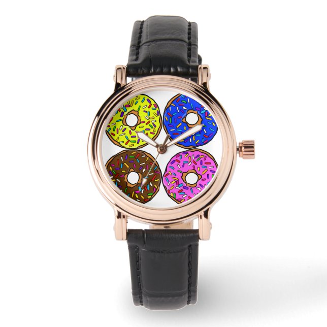 Reloj De Pulsera Patrón de donut amarillo azul rosa de chocolate (Anverso)
