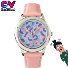 Reloj De Pulsera Patrón de Doodle rosa y azul