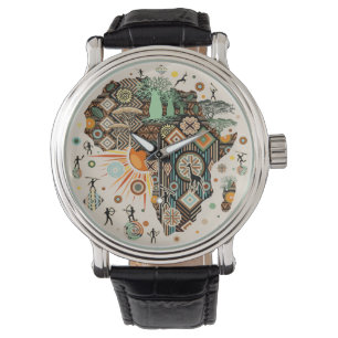Reloj De Pulsera Patrón de elementos tribales decorativos del mapa