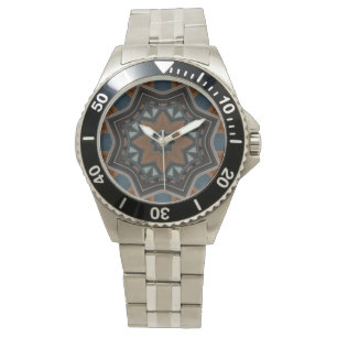 Reloj De Pulsera Patrón de estrella marrón caleidoscopio...