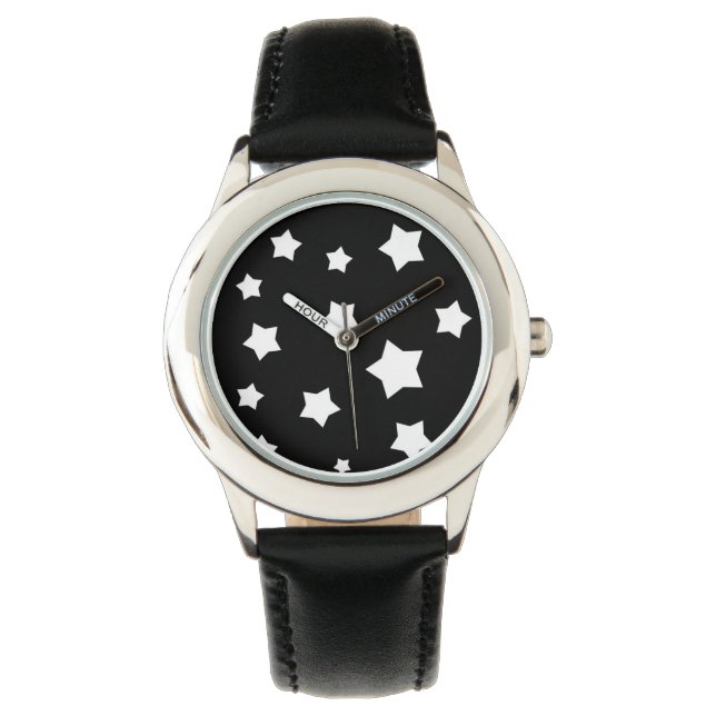 Reloj De Pulsera Patrón de estrellas negras y blancas (Anverso)