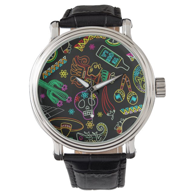 Reloj De Pulsera Patrón de Fiesta de México (Anverso)