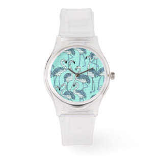 Reloj De Pulsera Patrón de flamencos turquesa a rayas extravagantes