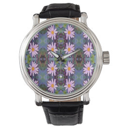 Reloj De Pulsera Patrón de flor de margarita rosada retro