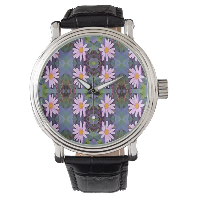 Reloj De Pulsera Patrón de flor de margarita rosada retro (Anverso)