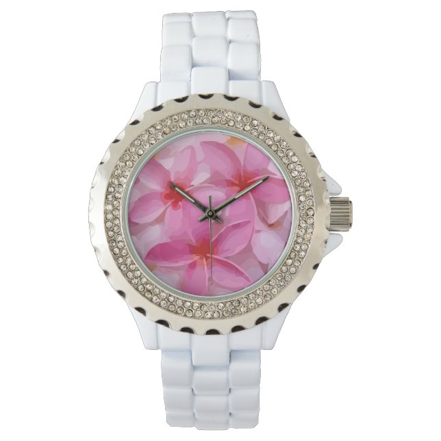 Reloj De Pulsera Patrón de flor de Plumeria Rosa (Anverso)