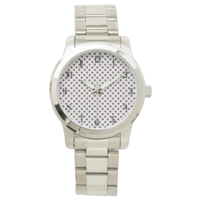 Reloj De Pulsera Patrón de flores azul profundo (Anverso)