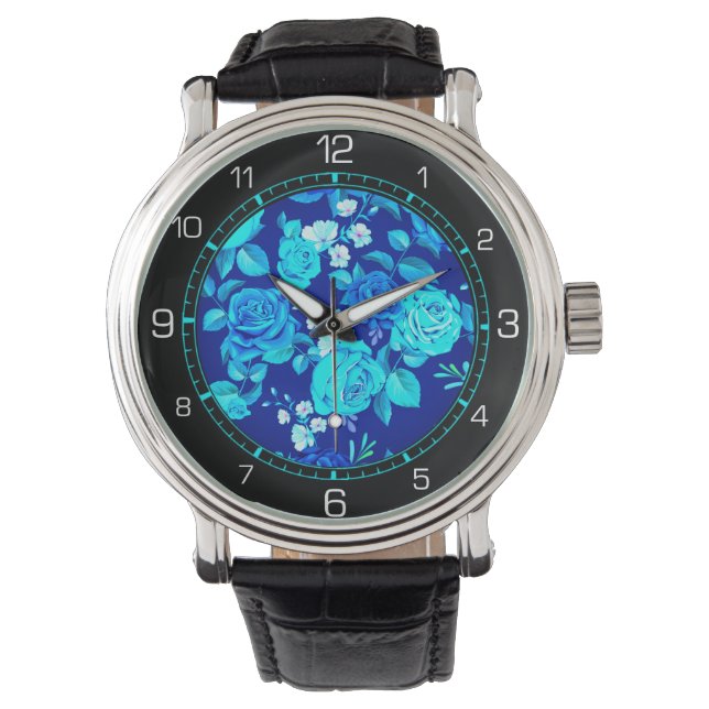 Reloj De Pulsera Patrón de flores azules florales (Anverso)