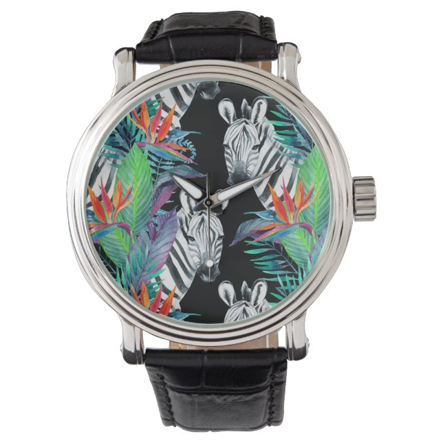 Reloj De Pulsera Patrón De Flores Cebrales Y Exóticas (Anverso)