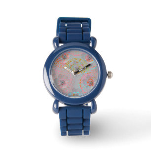 Reloj De Pulsera Patrón de flores coloridas con líneas gráficas 